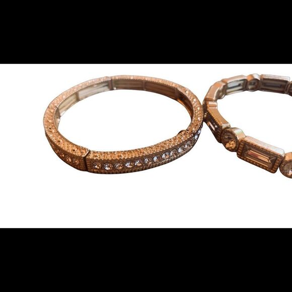 3 Piece Set White Gold-Tone Stretch Bracelets Rhinestone Crystals One Size Gift! - Picture 4 of 8